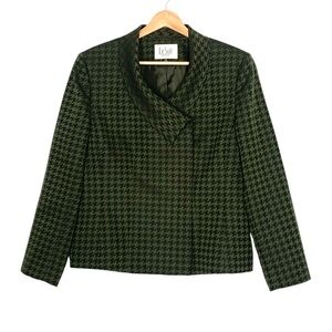 Le Suit Green Houndstooth Blazer Jacket Size 14 Petite